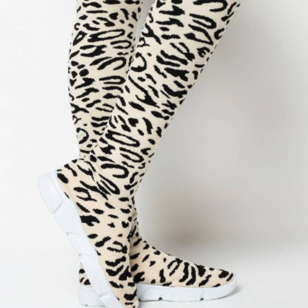 DAX-LEOPARD knee-high sock sneaker